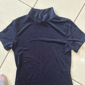 Vintage 90s Y2K stretch turtleneck tshirt - navy blue  *accepting offers